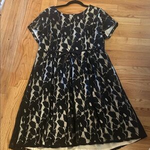 Black Floral Lace-Overlay Midi Dress